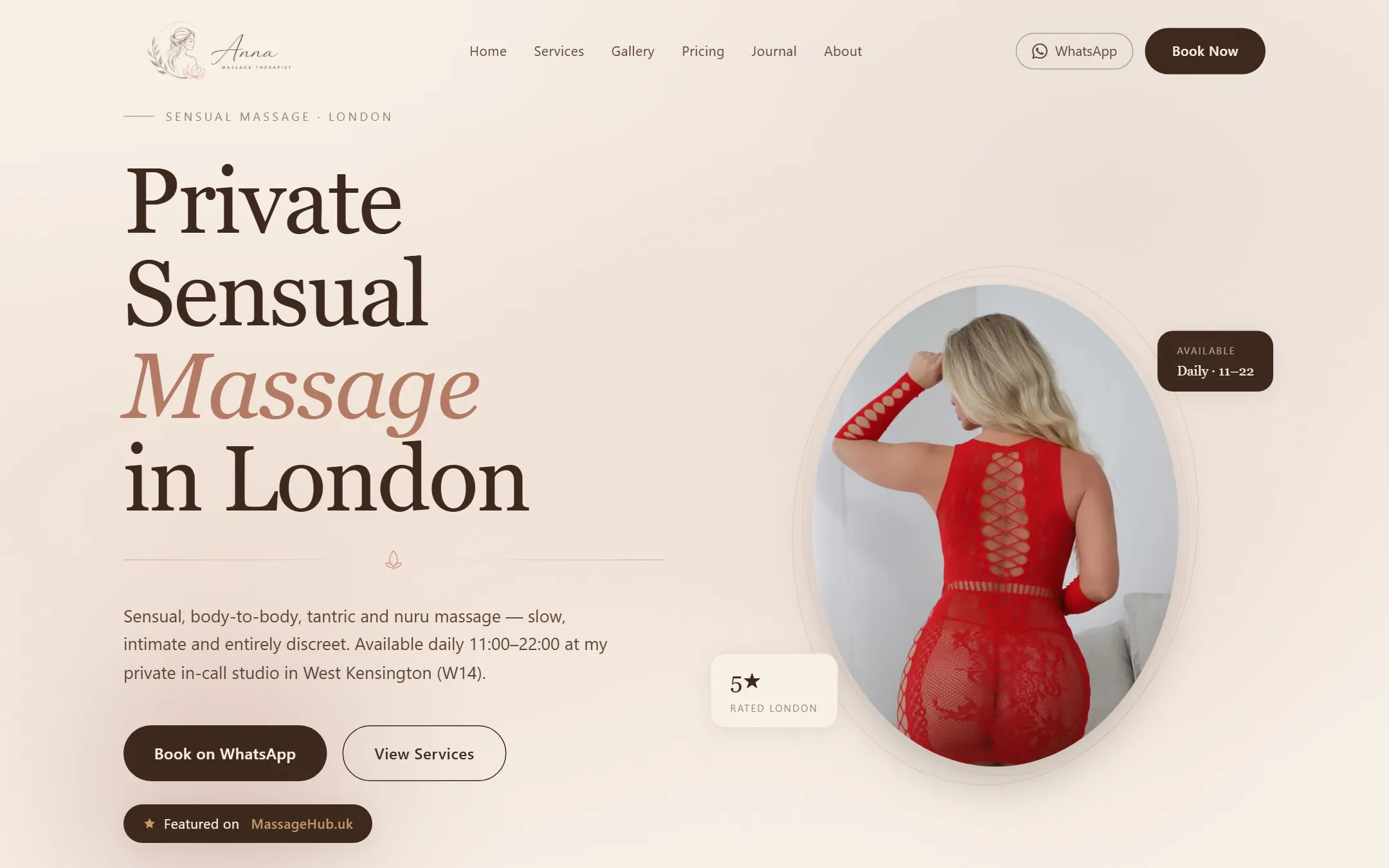 Screenshot of the Anna — Massage Therapist website homepage