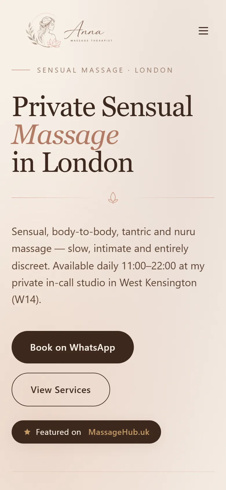 Mobile screenshot of the Anna — Massage Therapist website