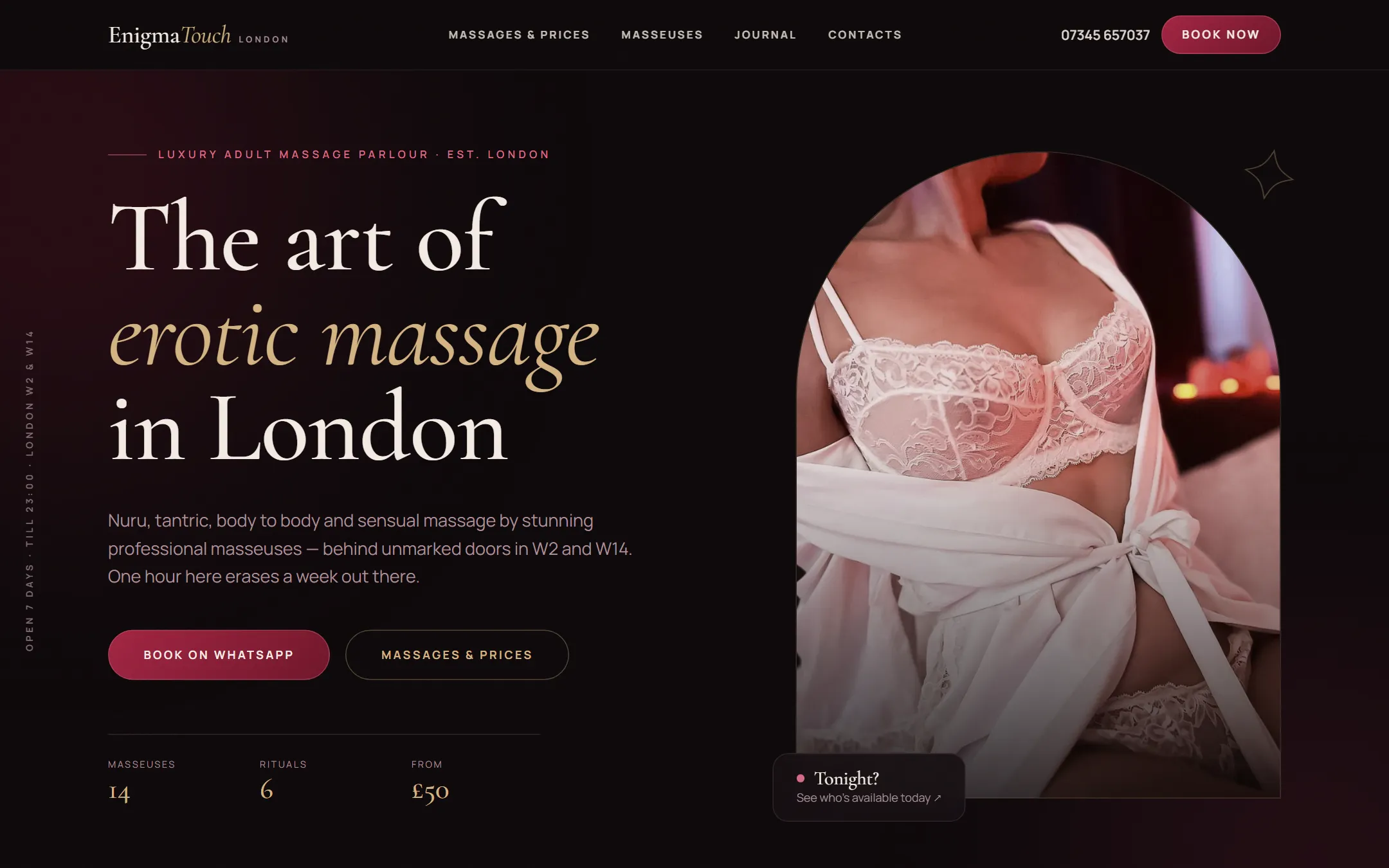 Screenshot of the Enigma Touch website homepage