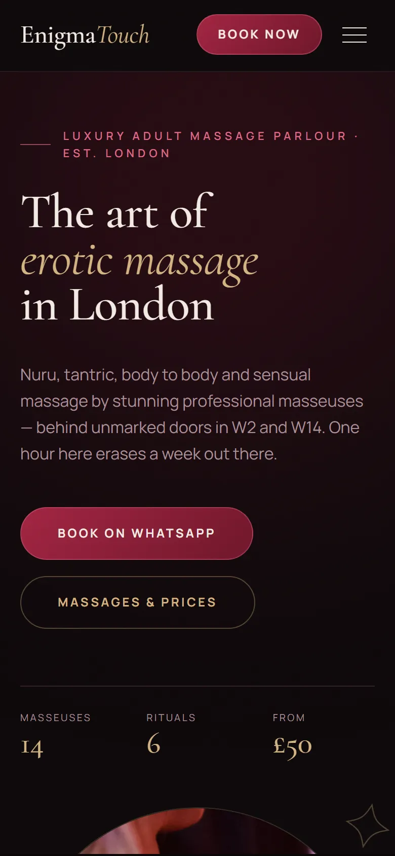 Mobile screenshot of the Enigma Touch website