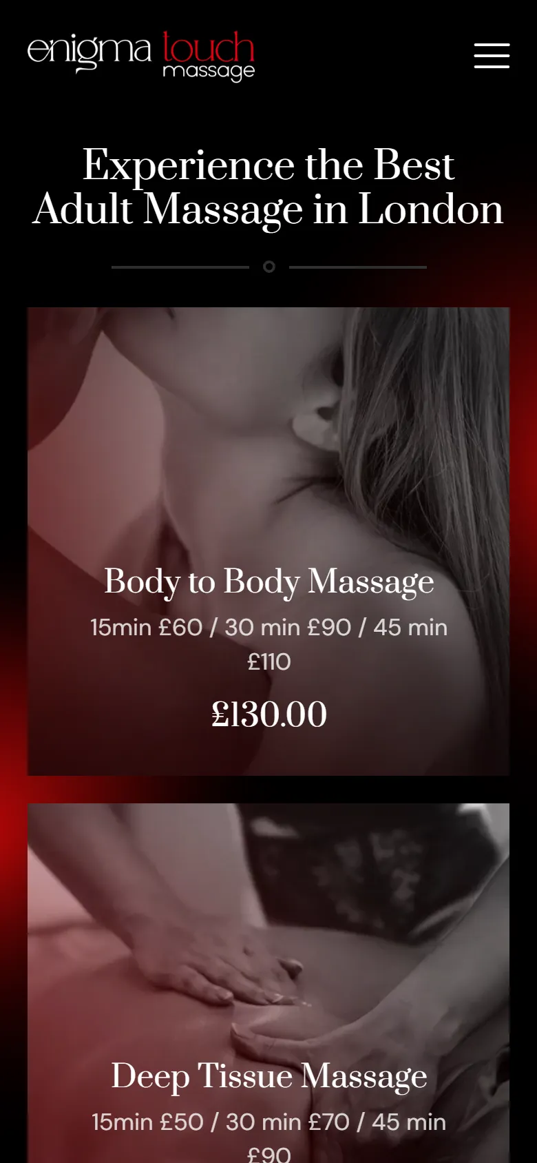 Mobile screenshot of the Enigma Touch website
