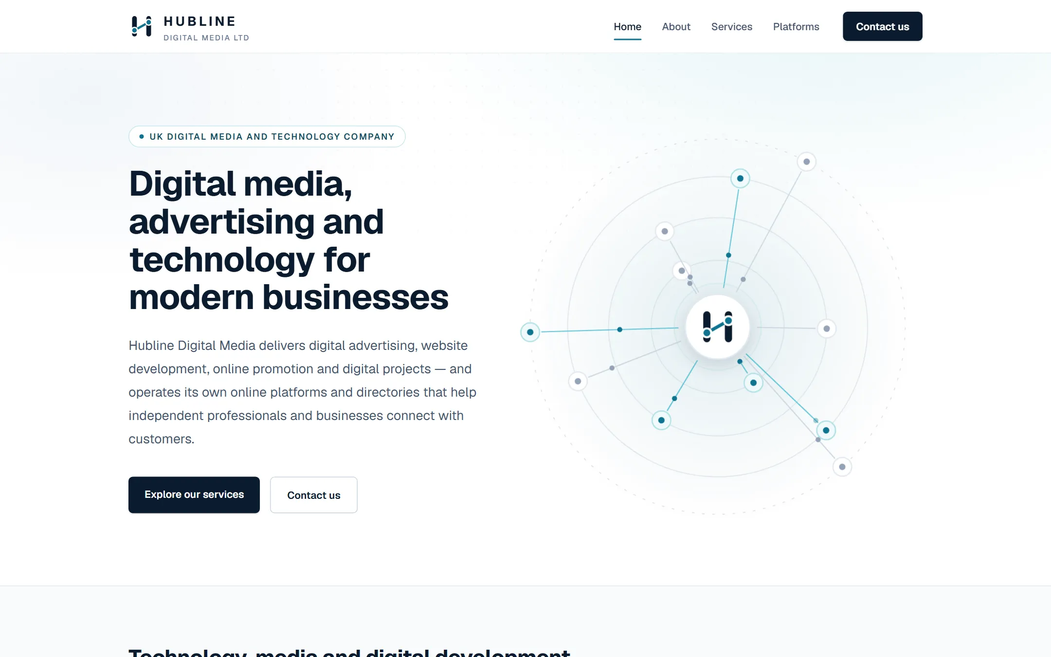 Screenshot of the Hubline Digital Media website homepage
