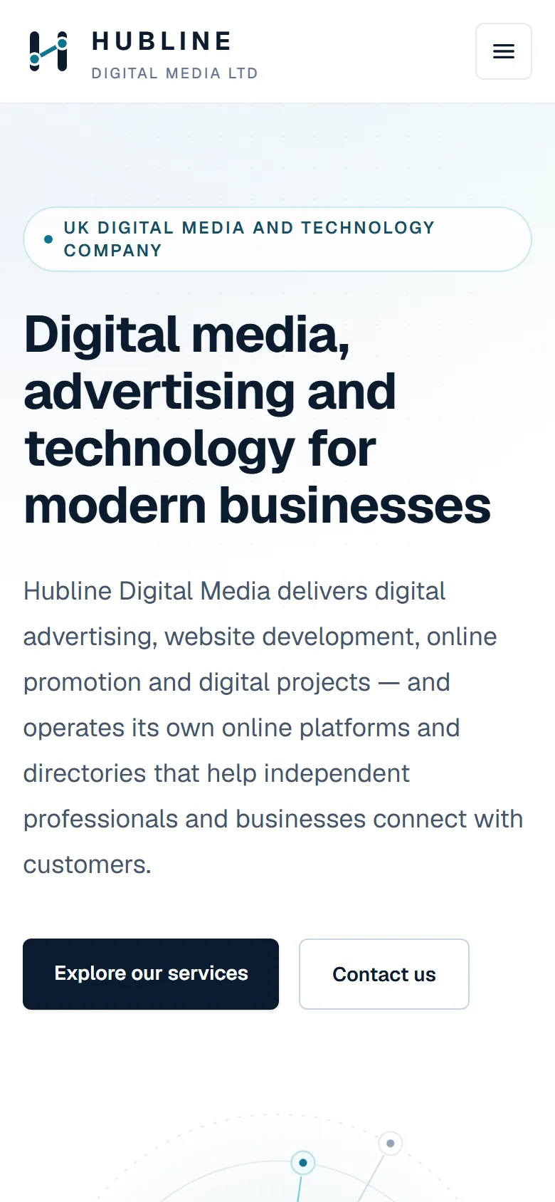 Mobile screenshot of the Hubline Digital Media website