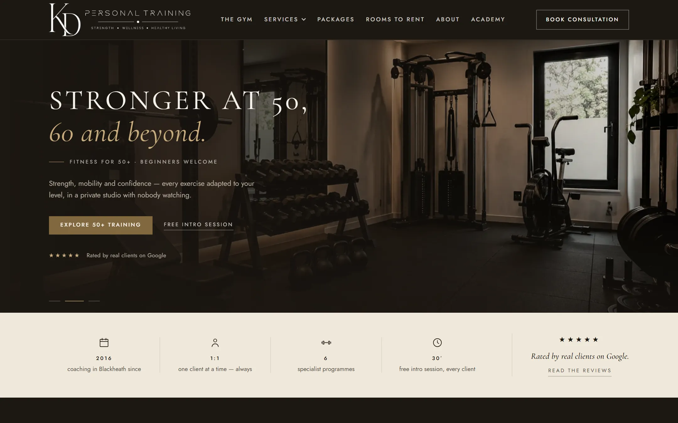 Screenshot of the KD Personal Training website homepage