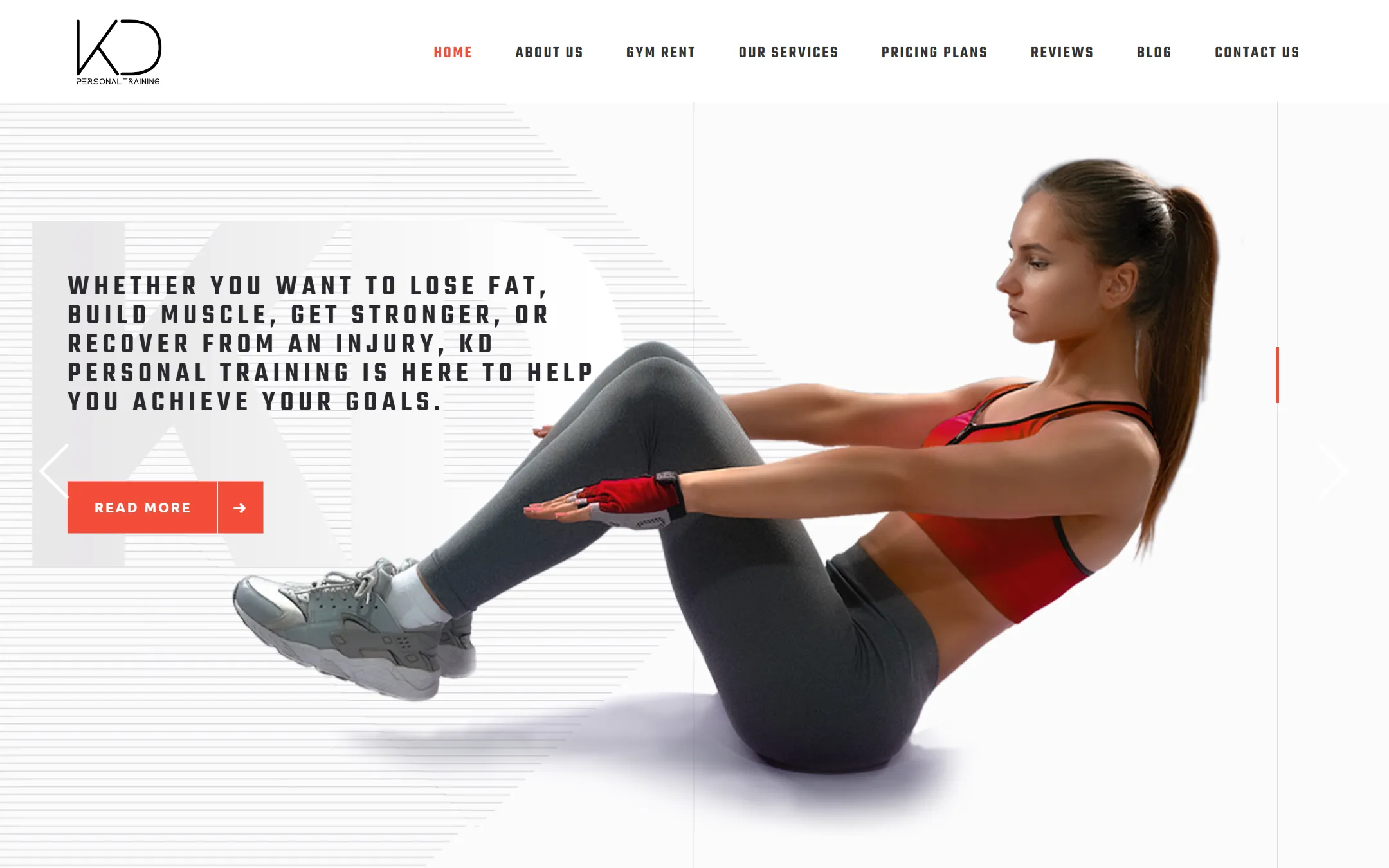 Screenshot of the KD Personal Training website homepage