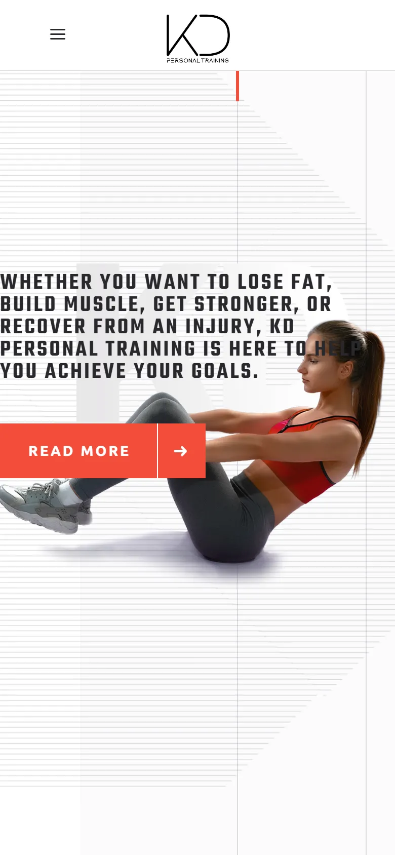 Mobile screenshot of the KD Personal Training website