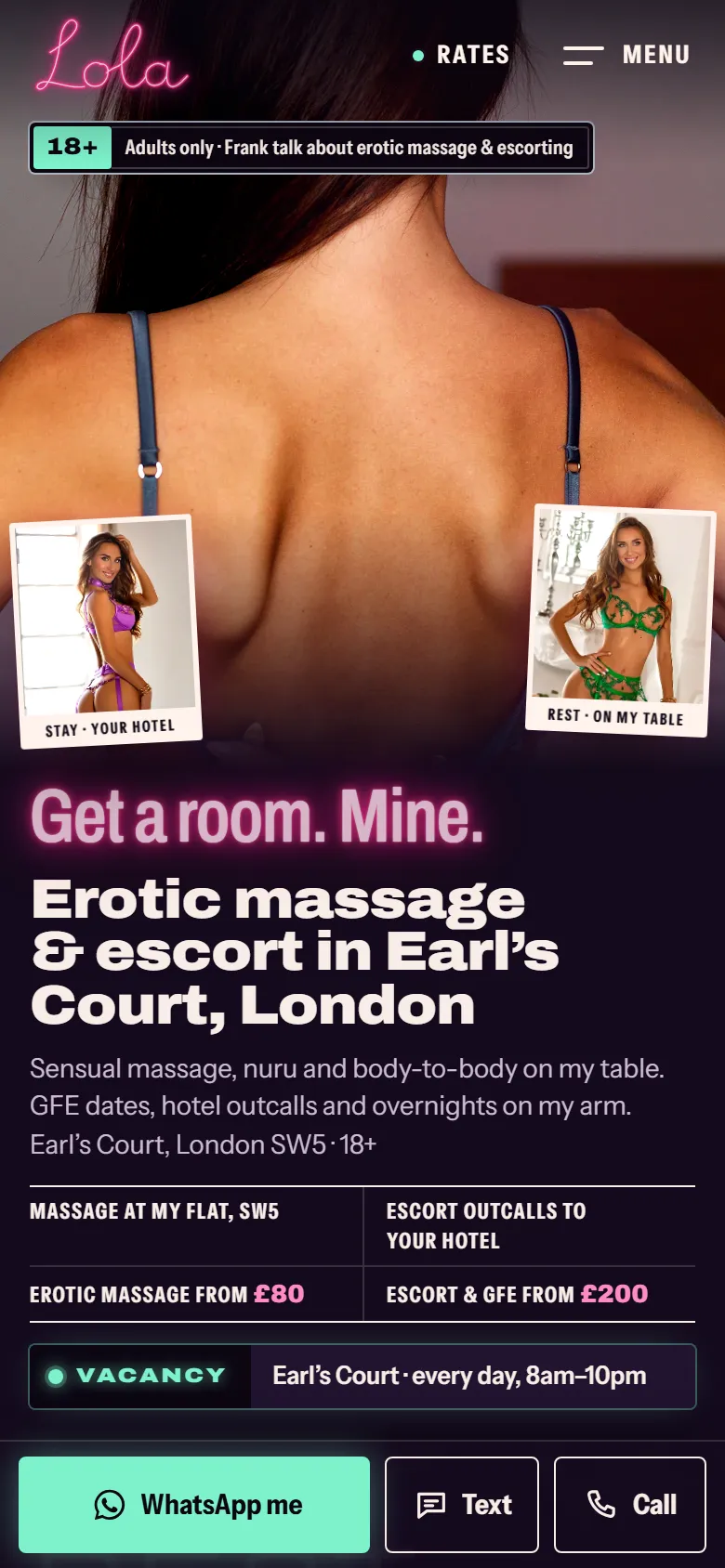 Mobile screenshot of the Lola website
