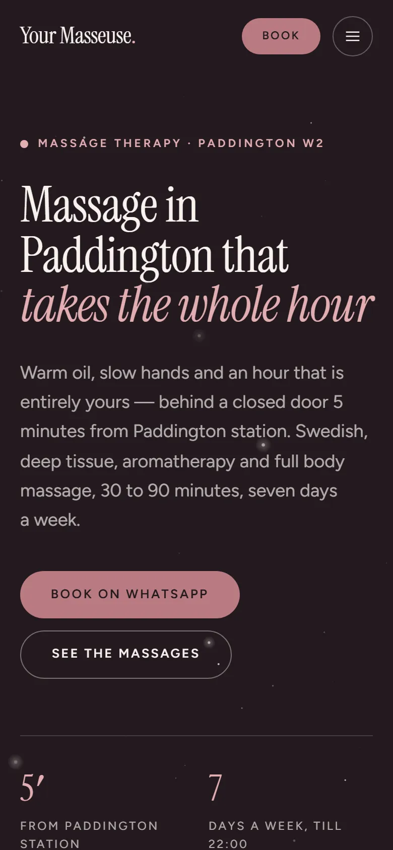 Mobile screenshot of the Your Masseuse website